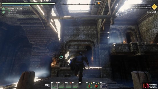 Use the Grappling Hook to reach the platform on the other side.