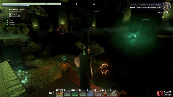 The second glyph is just to the right of the first, with the third in the center of the room, highlighted here.