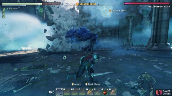 The boss can be stopped by stone pillars and other objects if you’re standing behind them just before it dives.