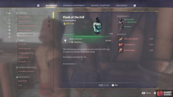 +20 Stamina from the Flask of the Fell is always welcome, as you’ll need a lot of stamina to perform correctly.