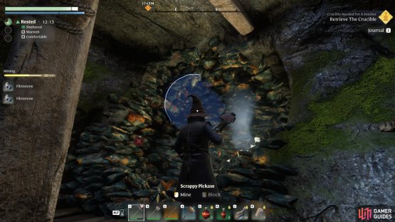 Head inside the mine, and you&rsquo;ll find several large Flint deposits you can easily mine out.