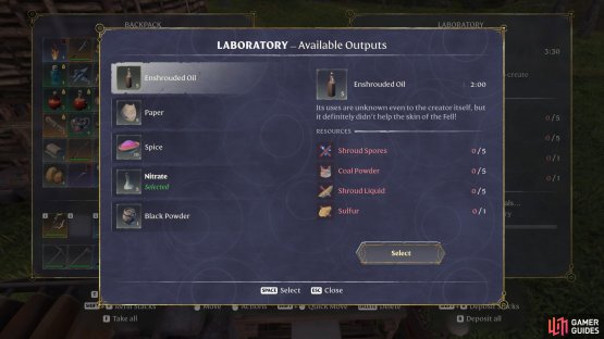 Alternatively, players can craft Enshrouded Oil at the Laboratory.