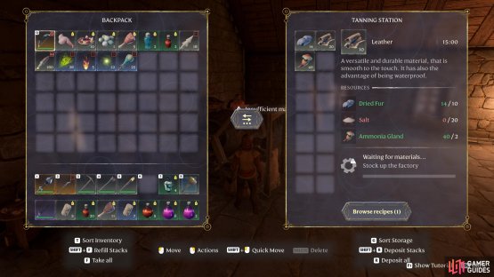 You&rsquo;ll need two Ammonia Glands for every ten pieces of Leather you craft.