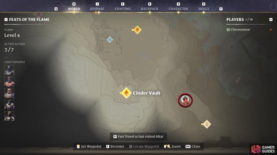 Head down the cliff east from the Cinder Vault (starting area).