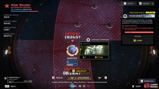 You can see whether Automatons or Terminids control a planet in the top left by hovering over it.