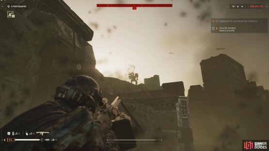 Shoot the missile chambers on the shoulders of the Missile Devastator to cause an explosion.