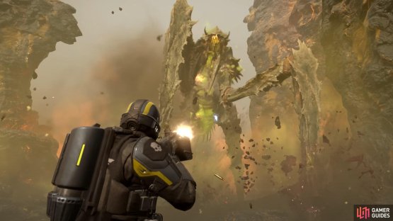 Getting under the Bile Titan can be dangerous due to its legs, but if you can shoot from a slight decline, then you can see the weak spot without being directly under the Bile Titan.