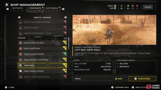 Purchase the Jump Pack from the Ship Management Area