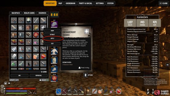 You can place the enchantment on a weapon by selecting &ldquo;Apply&rdquo; in the inventory screen.