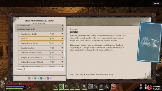The Brazier can be purchased from the Provisioner Realms for 15 T2 Essence.
