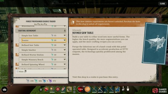 You must acquire the Refined Saw Table from the Provisioner Essence Traders to craft Carved Wood.