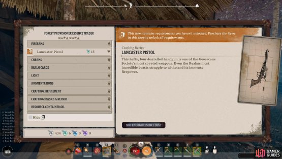 Players can find the early game gun recipes by accessing the Provisioner realms.