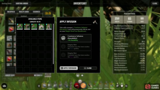 Enchantments and Infusions further increase your Item Level and, therefore, your average Gear Score.