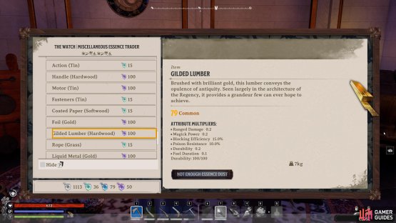 Gilded Lumber is among the most valuable, as reflected in its price.