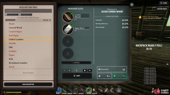 You can craft Gilded Lumber using x2 of any Ingot type and x2 Lumber.