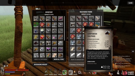 Gunpowder can be crafted at the Refined Masonry Bench, or looted from humanoids in Desert realms. 