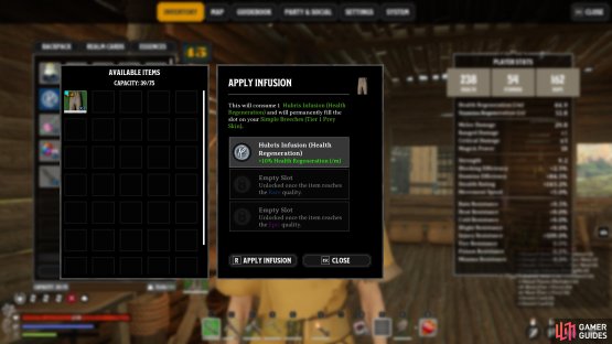Choose the gear you want the Infusion on, and select the empty slot to place it.