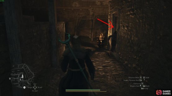The beggar runs into this house and locks the door behind him. He will stay inside temporarily, so hang around until you can enter and get his Beggar Garb.