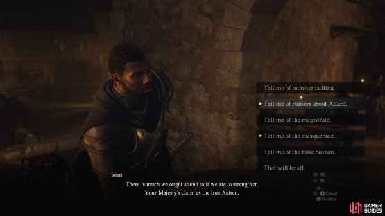 Ask Brant about rumors concerning Allard to start the quest.