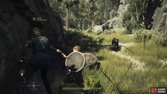 Defeat the wolves attacking Norbert, then escort him back to Melve with Ian.