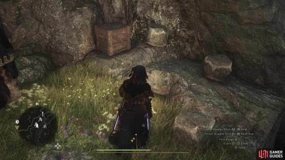 Take some stairs down to reach a cliff overlooking the river. Turn left and you&rsquo;ll see some rocks.