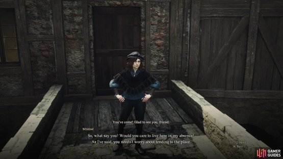 Speak with Mildred outside her house to advance the quest and begin the one-week timer.