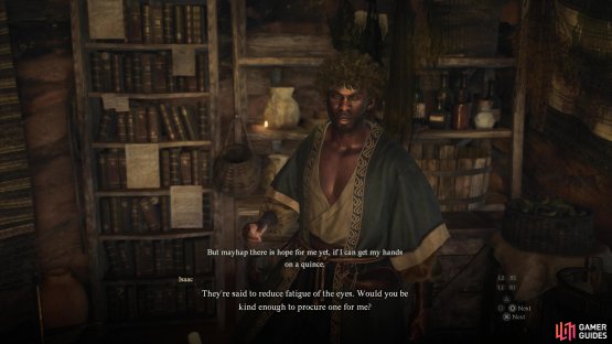 Purchase any item from Isaac in Bakbattahl and he&rsquo;ll ask you to help him cure his waning vision.