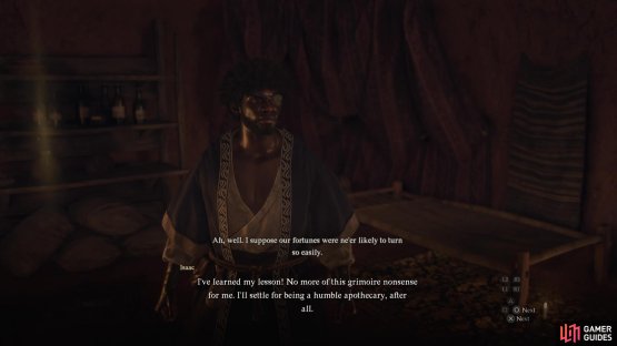 and when the tome yields no results, he&rsquo;ll give up his ambitions.