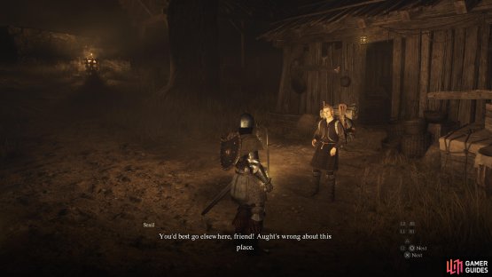 You&rsquo;ll encounter a man named Srail who looks like a merchant at the entrance.