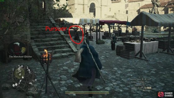 You can find the Pursuer for the Arisen&rsquo;s Shadow-Quest running around the market square in Vernworth.
