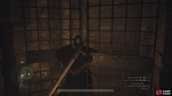 Open the gate in the south part of the dungeon with the Gaol Key and head down the stairs.