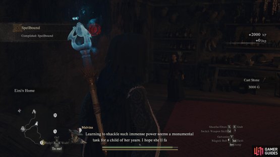 Completing the quest and saving Trysha will award you staff and some gold.