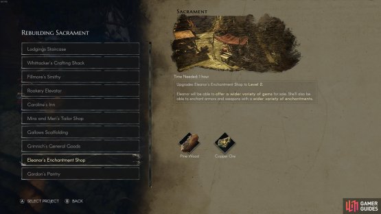 You can upgrade most of the main shops in Sacrament by speaking with Danos.