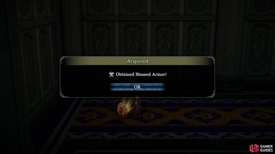 this will allow you to open the red doors and open chests such as this one containing the Blessed Armor.