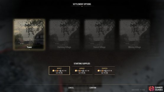 When claiming territory in Manor Lords, you can select the starting population, and starting resources to found the settlement with.