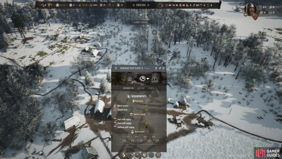 Check on any Burgage Plot in your settlement. It will tell you what it needs to go up a level helping you get closer to the settlement level increase for more Development Points.
