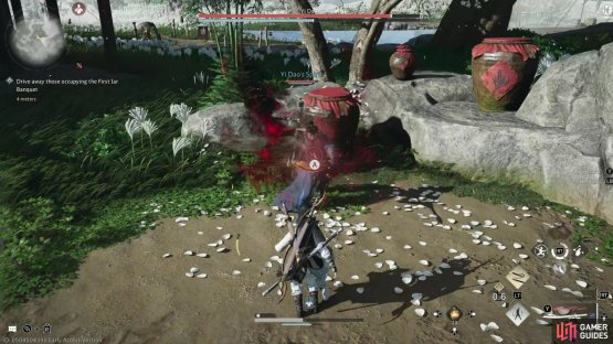 Players can use Celestial Seize / Heavenly Snatch on bosses to disarm them on certain moves, like this one. Image via Gamer Guides / NetEase.