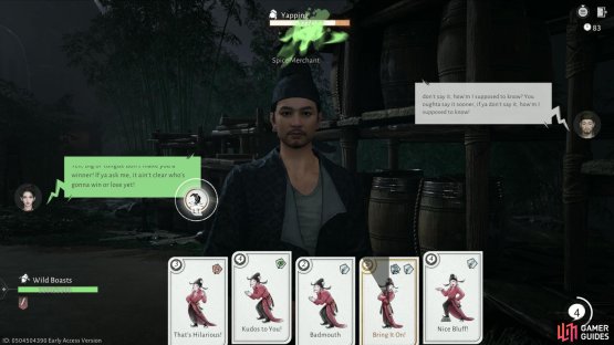 Watch for the button pop ups on teh dialgoe quips during Gift of the Gab to get the real time events for some serious damage. Image via Gamer Guides / NetEase.