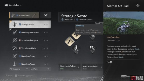 Inner Track Slash is very important for stacking two bleeds on a target. Image via Gamer Guides / NetEase.
