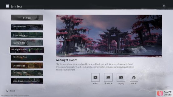 You can find the Sects menu from your in game menu options. Image via Gamer Guides / NetEase.