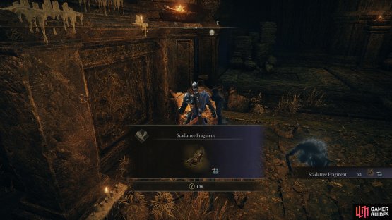 to find the Scadutree Fragment sitting on a corpse inside the ruins 