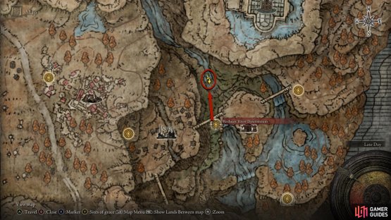 From the Recluses&rsquo; River Downstream site of Grace, drop down the tombstones and head north across the water toward the waterfall.