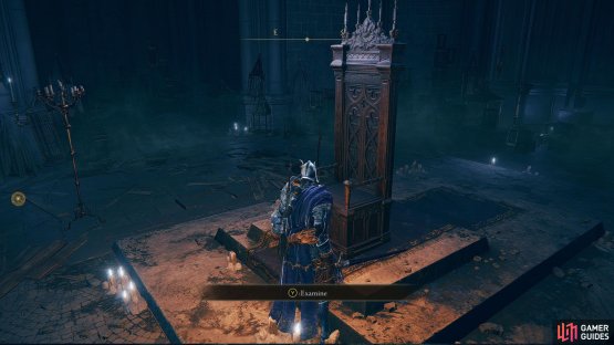 Interact with the front of the throne to find a button.