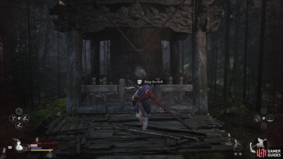 and interact with the bell in the corner.