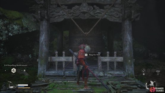 and interact with the bell behind him.