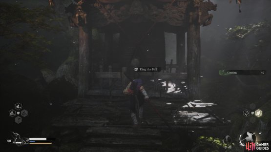 and interact with the bell to the left of the cave.