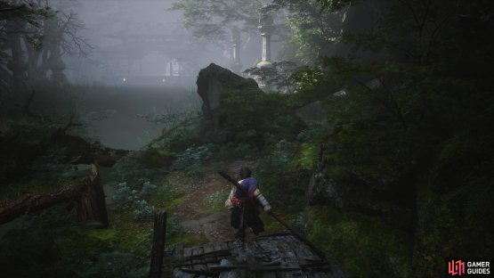 The Whiteclad Noble awaits in front of the entrance of the Black Wind Cave.