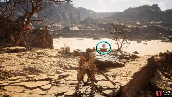 Climb the rocky platform near the dead trees to find the Mediation Spot.