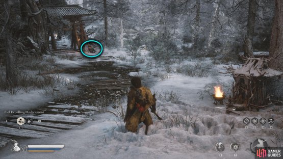 Go toward the gate and interact with the corpse on the right.
