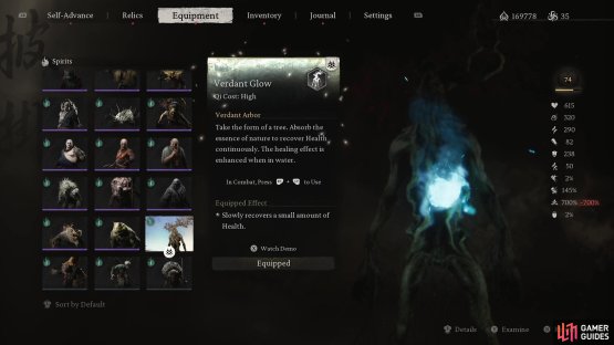 Equip the Verdant Glow Spirit